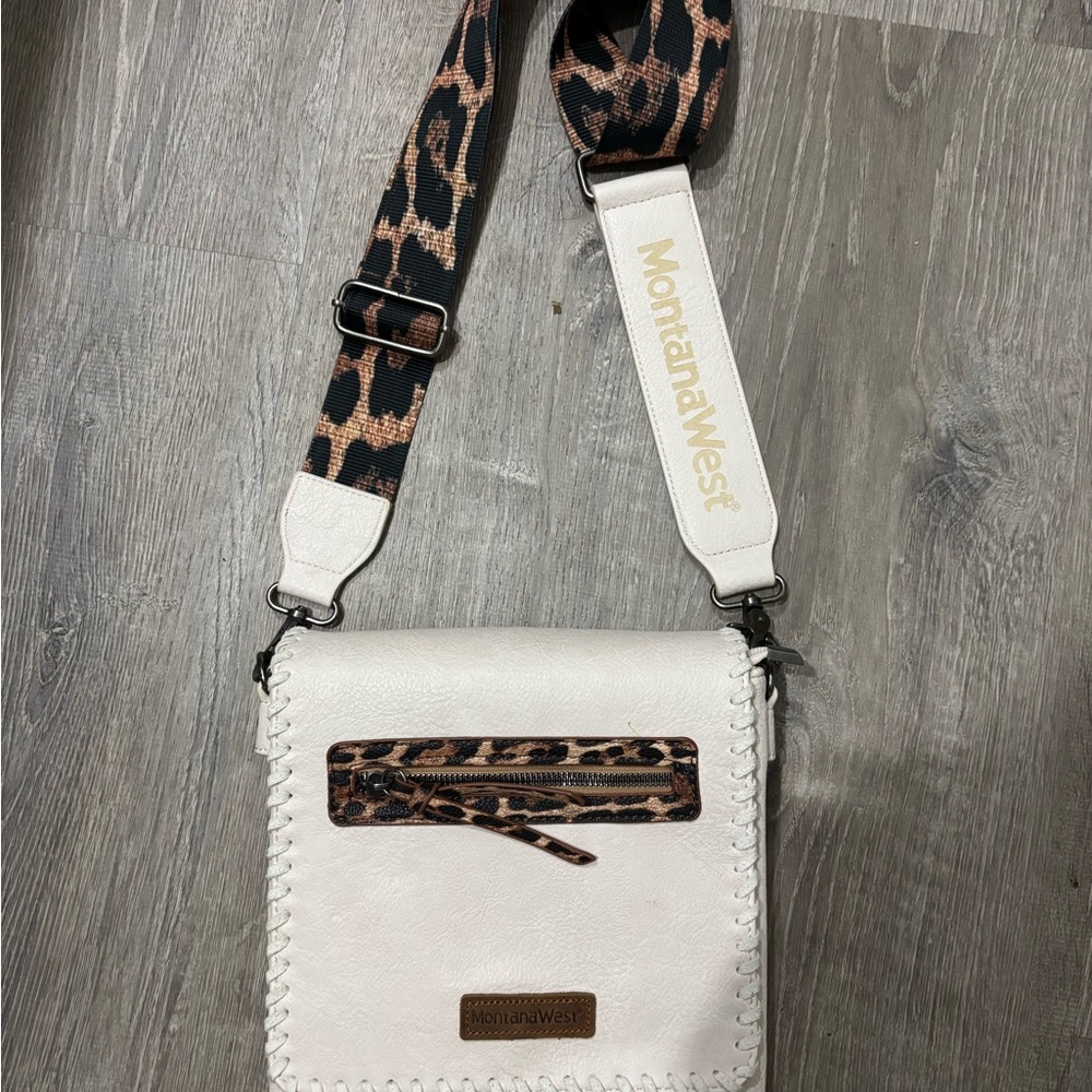 Montana West White and Brown Crossbody Bag with Animal Print